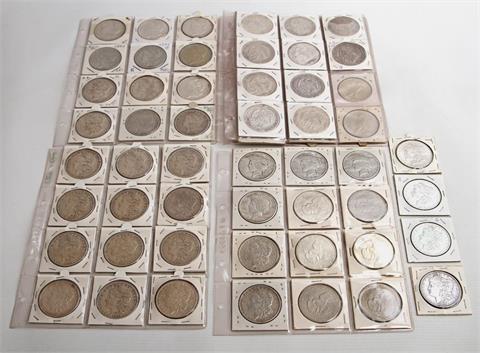 USA / Mexiko - 36 x 1 Dollar 1879-1921, verschieden Prägestätten, Morgan-Dollar + 14 x 1 Dollar, 1921-1935, verschiedene