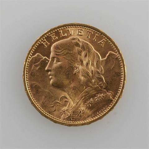 Schweiz/GOLD - 20 Schweizer Franken Vreneli 1914,