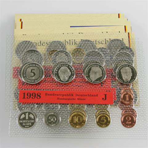 BRD / KMS - 10 x Kursmünzensatz 1998, davon 5 x Spiegelglanz, alle Prägestätten, und