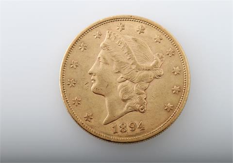 USA / Gold - 20 Dollars 1894 S, Liberty Head,