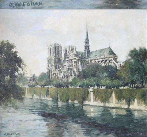 FOLLAK, ALEXANDER (1915): Paris- Partie an der Seine mit Blick auf Notre-Dame".