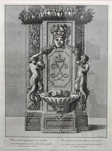 Skulpturenbrunnen in der Grotte von Versailles, Nachdruck 21. Jh, mit Prägestempel Musee du Louvre.