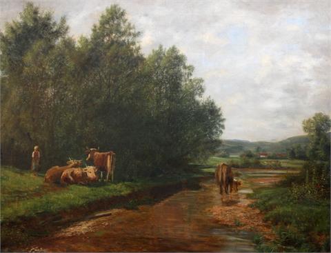 KORNBECK, JULIUS (1839 - 1920): Kühe am Bachlauf.