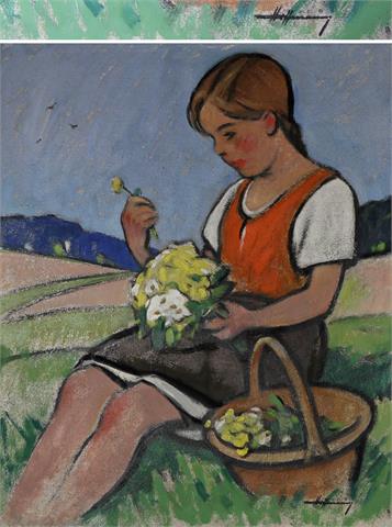 HOFFMANN, GEORG (1891-1975): Bauernmädchen mit Blumenstrauß.