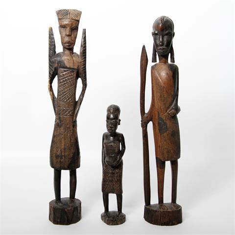 Konvolut: 3 Holzschnitzereien von Figuren, AFRIKA, 20. Jh.