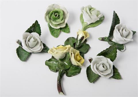 HEREND Set von sechs Rosen als Tischzier, 20.Jh.,