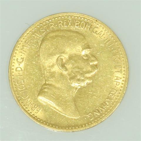 Österreich/GOLD - 10 Kronen 1909 Wien (o. Münzzeichen), Franz Josef I. mit schmalem Kopf,