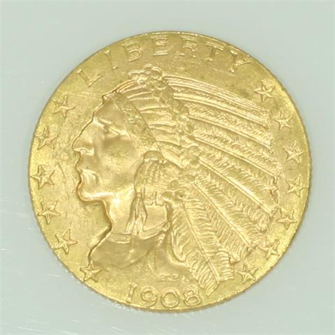USA/GOLD - 5 Dollars 1908 Indian Head,