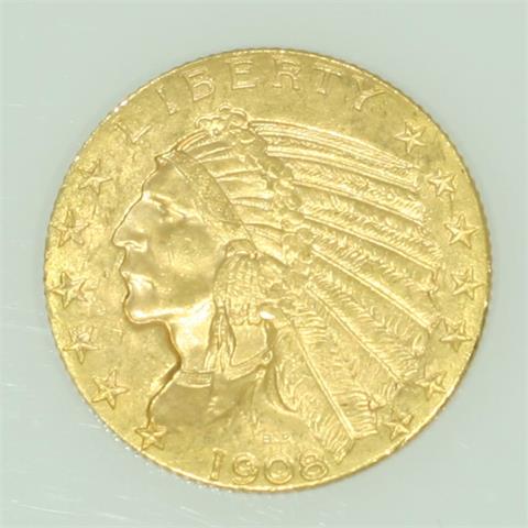 USA/GOLD - 5 Dollars 1908 Indian Head,