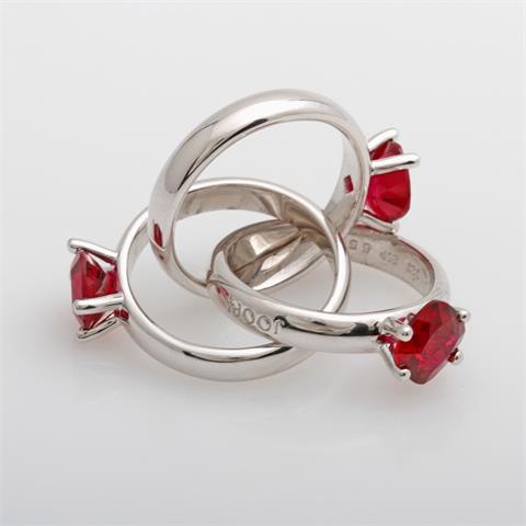 Dreifach-Ring  JOOP! mit roten Steinen, Silber. Ringgröße ca. 55.
