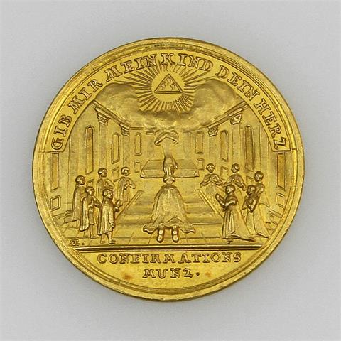 Württemberg - Karl Eugen, 1744-1793. GOLDENE Medaille zur Konfirmation o.J. (um 1750) von Johann Leonhard Oexlein,
