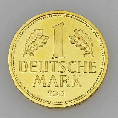 BRD/GOLD - Konvolut: 6 x 1 Deutsche Mark 2001 in Gold, A/D/2xF/G/J,,