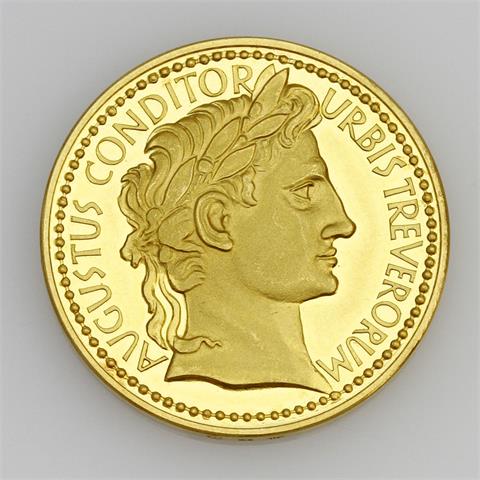 Trier / Goldmedaille - Moderne Prägung, 1000 Jahre Marktrecht für Trier, Marktkreuz am Hauptmarkt / Kaiser Augustus,