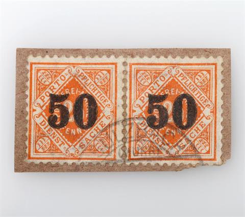 Württemberg / Dienstmarke - 1923, "Portopflichtige Dienstsache", 50 Rentenpfennig auf 25 Pfg., Mi.-Nr. 188, waagerechtes Paar