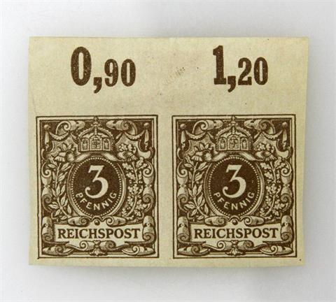 Deutsches Reich - 3 Pfg. Reichspost Ausgabe Krone/Adler, PROBEDRUCKPAAR,