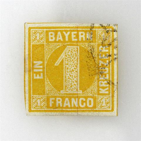 Bayern - 1862, 1 Kreuzer gelb mit seltenem Klischeetyp II, gestempelt,