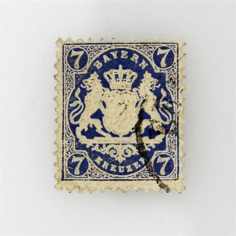 Bayern - 1870, 7 Kreuzer dunkelblau, gezähnt,