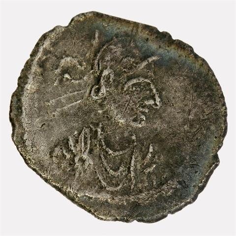 Oströmisches Reich - Auswurfmünze, 330 - 350, Roma-Büste nach rechts / Monogramm T und X,