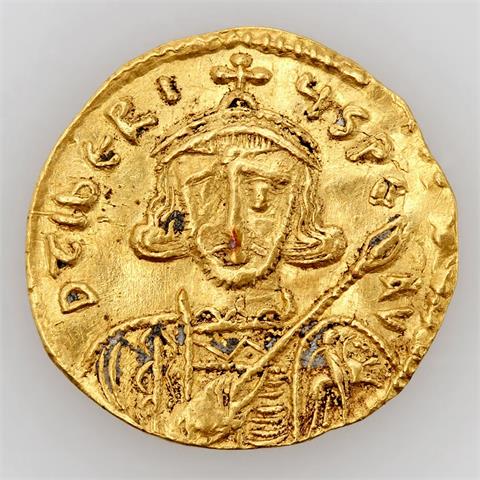 Byzanz / Tiberius III. (698-705) - Semissis, Konstantinopel, Büste mit Speer frontal - D TIBERI-VS P E AV / Kreuz auf Globus -