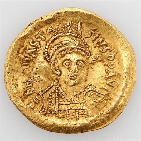 Byzanz / Anastasius (411-518) - Solidus, Konstantinopel, Büste des A. frontal - DN ANASTA-SIVS PP AVG / Victoria stehend nach