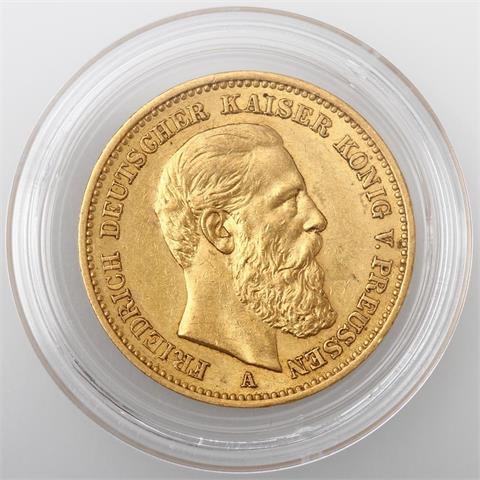 Preussen / Gold - 20 Mark 1888 A, Friedrich III., 1888,
