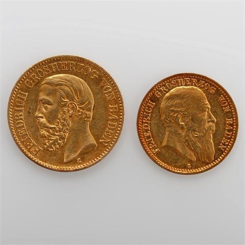 Baden / Gold - 20 Mark 1872 G + 10 Mark 1904 G, Friedrich I., 1852-1907,
