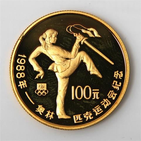 China / Gold - 100 Yuan 1988, Olympische Spiele 1988 Seoul - Schwerttänzerin,