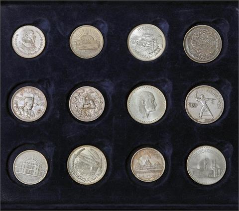 Ägypten / Iran / Silber - 12 Silbermünzen von 1912-1972, Schwerpunkt Ägypten, dazu Mexiko, 1 Peso 1957,