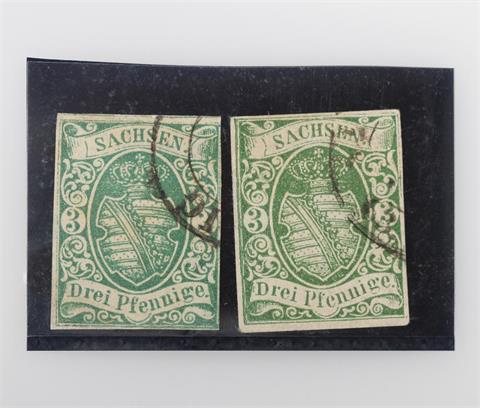 Briefmarken - Sachsen Michel Nr. IIa+IIb. Gut geschnitten Eckstempel. Signiert Bühler.