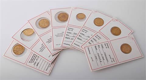 Preussen / Gold - 4 x 20 Mark, 1873-1914 A + 3 x 10 Mark, 1873-1890 A/C, Wilhelm I., Friedrich III. und Wilhelm II. +