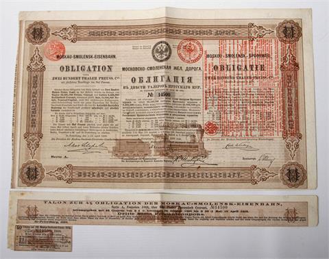 Historische Wertpapiere: Russland - Moskau Smolensk Eisenbahn Gesellschaft, 200 Thaler, April 1869,