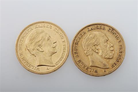 Preußen / Gold - 20 Mark 1872 A, Wilhelm I., J. 243 + 20 Mark 1898 A, Wilhelm II., J. 252,