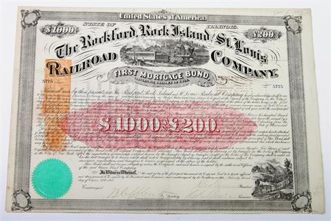 The Rockford, Rock Island and St. Louis Railroad Company - Anleihe zu 1000 Dollar oder 200 Pfund, Nr. 5775, 23.10.1868,
