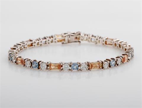 Armband THOMAS SABO, Silber, besetzt mit blauen, weißen und aprikotfarbenen Steinen.