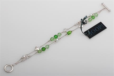 Armband JOOP!, Silber, mit kleinen Kreuzen und grünen Steinen.