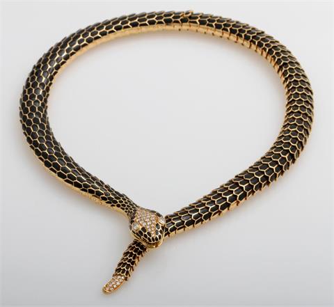 Extravagantes Collier in Form einer Schlange, gearbeitet in GG 18K, partiell schwarz emailliert,