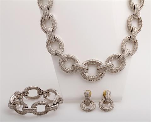 Christian Dior, dreiteiliges Modeschmuck Set: Collier, Armband und Ohrclip.