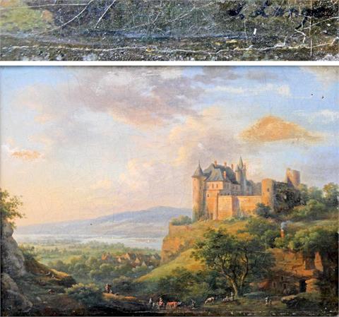 LANGE, JULIUS (1817 - 1878): Mittelalterliche Burganlage in romantischer Landschaft.