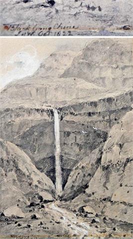ENGL. MONOGRAMMIST J.W., 19. Jh.: Wasserfall in China., 1822.