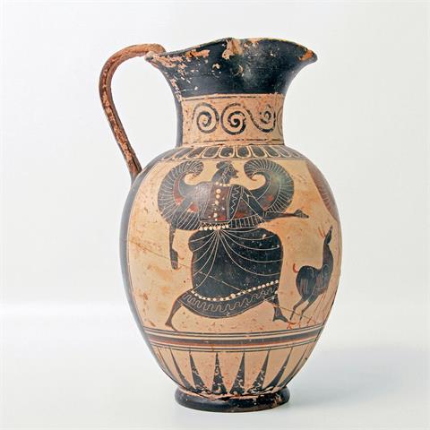 Museale schwarzfigurige Oinochoe, GRIECHENLAND, wohl attisch um 600-500 v. Chr.