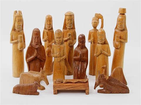 Krippenfiguren aus Holz. KENIA, 20. Jh.