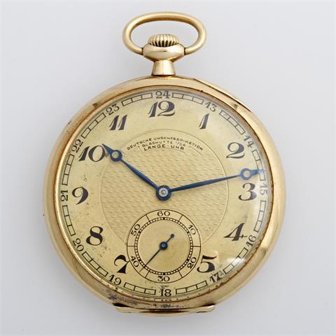 DUF Taschenuhr, "Lange-Uhr", 1930er Jahre. Gehäuse GG 14K (auch SD).