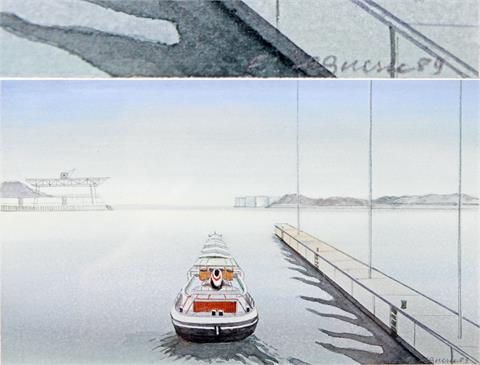 SEQUENC, FRANZ (1938-2006): "Aquarell II" (Hafen), 1989.