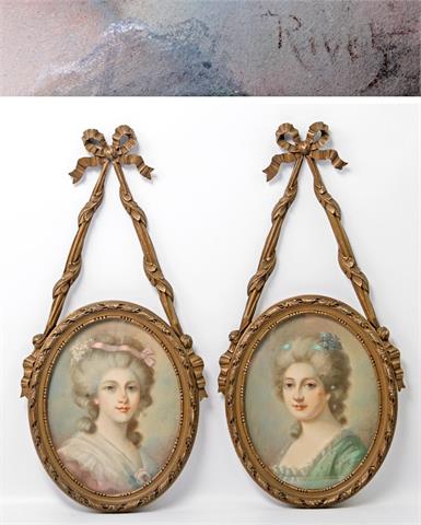 RIVEY, ARSÈNE HIPPOLYTE (1838-1903): Paar Porträts zweier junger Damen in Rokokotracht (gegenstücke).