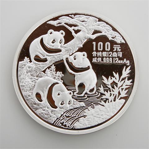 China - 100 Yuan 1990, Großer Pandabär, 12 Unzen Ag,