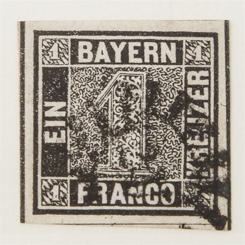 Bayern - 1849, 1 Kreuzer schwarz, tadelloses, breitrandiges Exemplar
