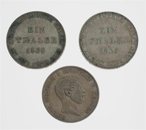 Hessen-Kassel - 3 Münzen: Taler 1835, AKS 46 + Taler 1838, AKS 46 + Vereinstaler 1858, AKS 62,