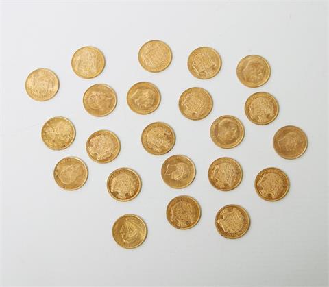 Dänemark/GOLD - 22 x 20 Kronen, Jahrgänge von 1873 bis 1916,