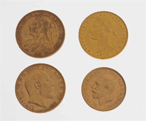 Australien / Gold - 4 Münzen: 3 x 1 Sovereign: 1870 (sy), 1896 M und 1902 M + 1 x 1/2 Sovereign 1915 S,