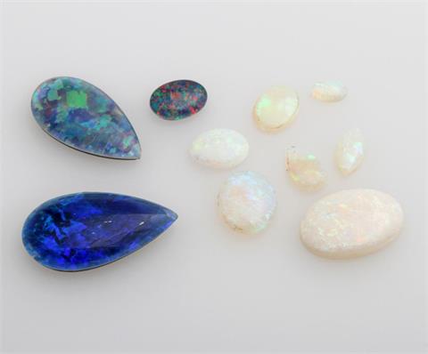 Konvolut: 7 Weiß-Opale und 3 Opaltripletten;